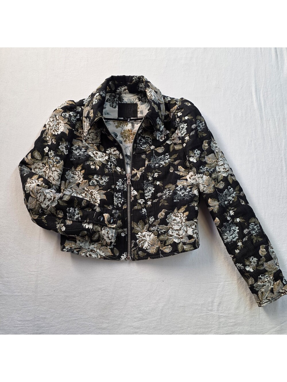 Paige Jacket Womens Small Black Floral Jacquard Cropped Zip Front  Moto